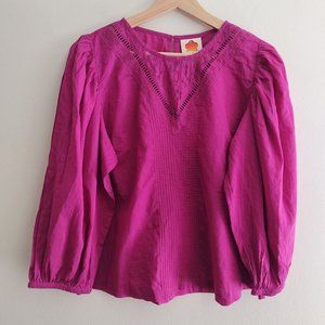 Anthropologie Farm Rio Kelsey Puff Sleeve Top S Purple Cotton Peasant Blouse